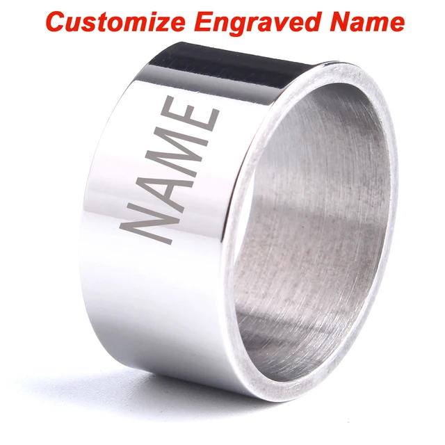 Custom Engraved Name rings for men laser letter rings Smooth surface 316L Stainl Custom Engraved Name rings for men laser letter rings Smooth surface 316L Stainl