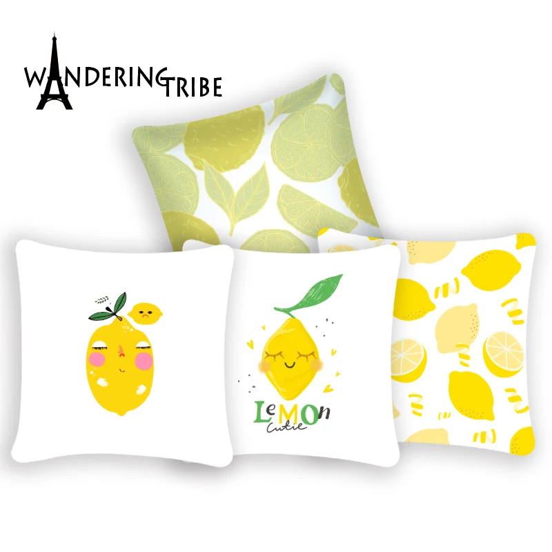 

Cartoon Tropical Fruit Cushion Covers Summer Mr Lemon Pillow Cover Yellow Decoration Pillowcase Chair Home Sofa Throw Pillow
