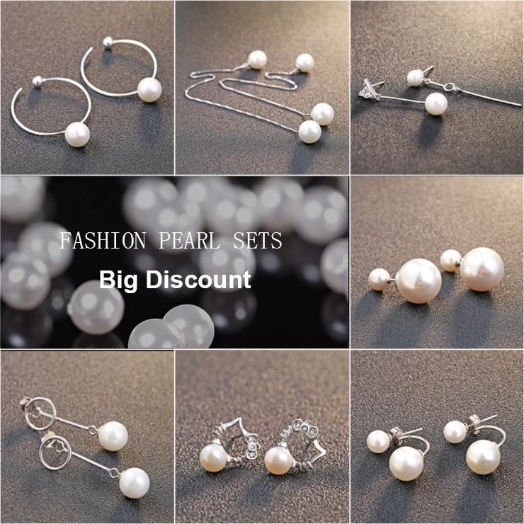 

2017 NEW fashion Hot sale 925 Sterling Silver Pearl Earrings Sets Drop Earrings Fashion Jewelry Brincos For Women 8 Style