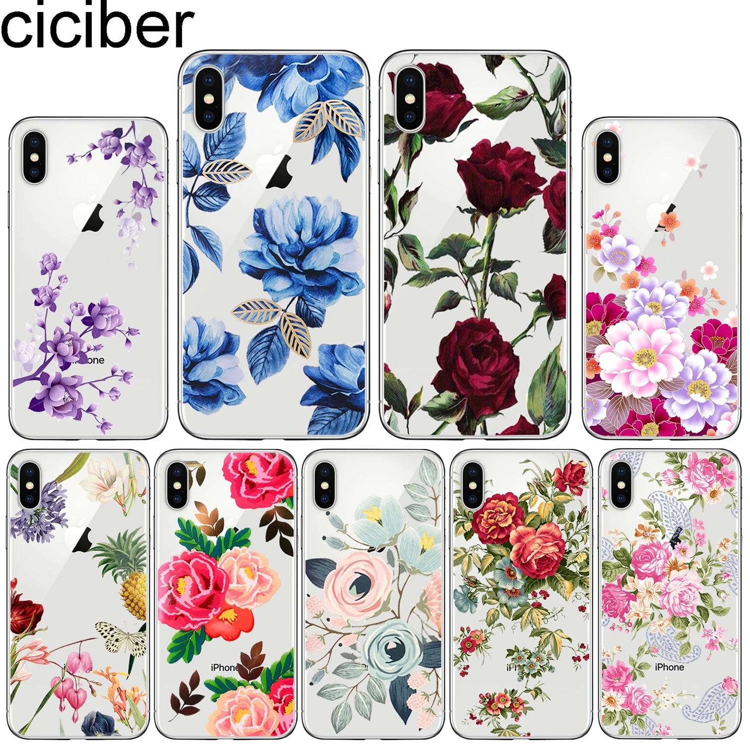 

ciciber Plants Flower Rose Phone Case for iPhone 11 Pro XS MAX X Silicone Cover for Iphone XR 8 7 6 6S Plus SE 5S Funda Coque