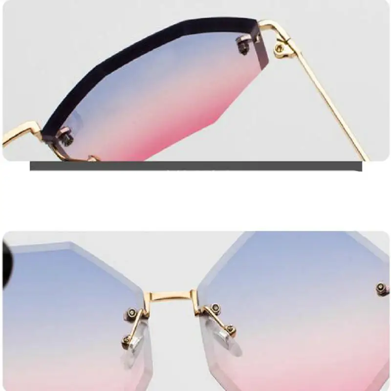 KAPELUS New Women Unique Octagon Sunglasses Fashion Rimless UV400 Male Sun glasses Mirror Female Driving Glasses Box