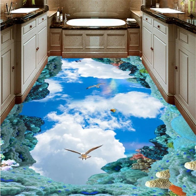 Beibehang Большая фотография голубое небо и белые облака птицы 3D ванная комната кухня