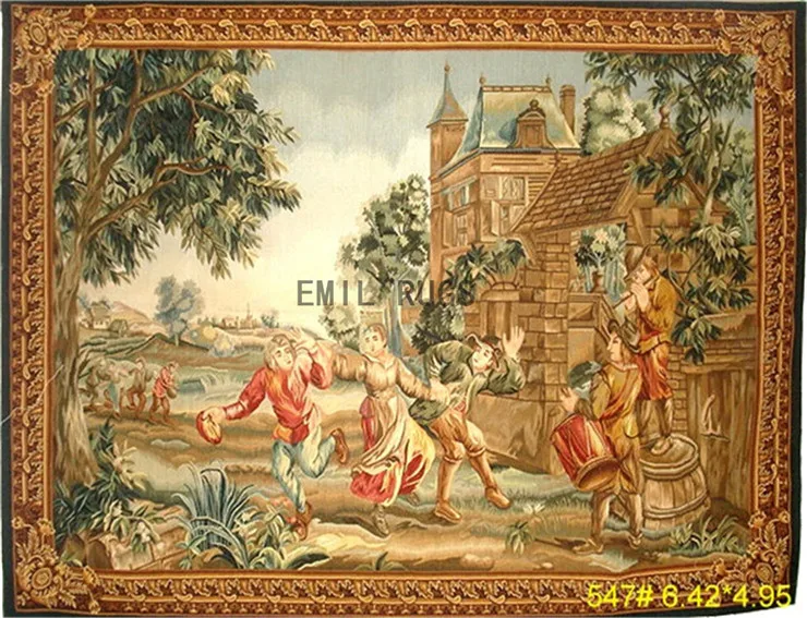

Aubusson Style French Tapestry Brown Fashionable Circular Household Decoration Mat Multi Color Staple