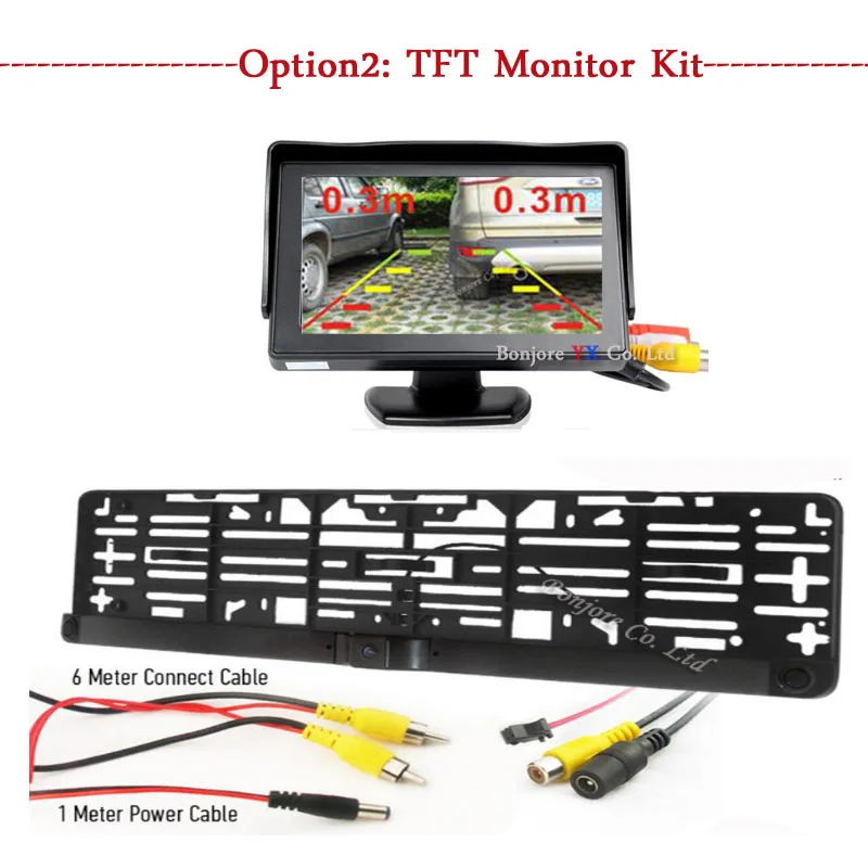 Koorinwoo двухъядерный процессор автомобильные Датчики парковки ЕС Европейский номерной знак Рамка камера заднего вида обратный резервный монитор Videp - Название цвета: TFT Monitor Kit
