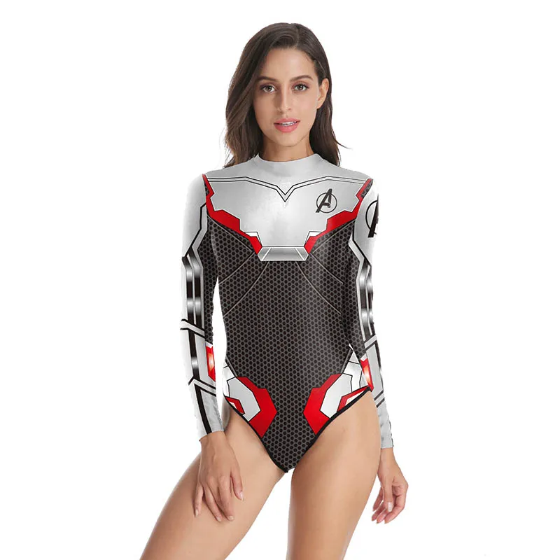 Avengers Endgame Quantum Realm Cosplay Swimwear Women's One-Piece Long Sleeve Swimsuit Advanced Tech Polyester Bathing Suit