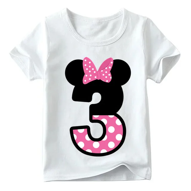 Baby Boys/Girls Happy Birthday Letter Bow Cute Print Clothes Children Funny T shirt,Kids Number 1-9 Birthday Present,ooo2416 White C