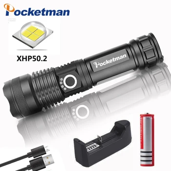 

led flashlight xhp50.2 usb charging torch zoomable Shock Resistant Self Defense Powerful Outdoor car led torch 5 modes by 18650
