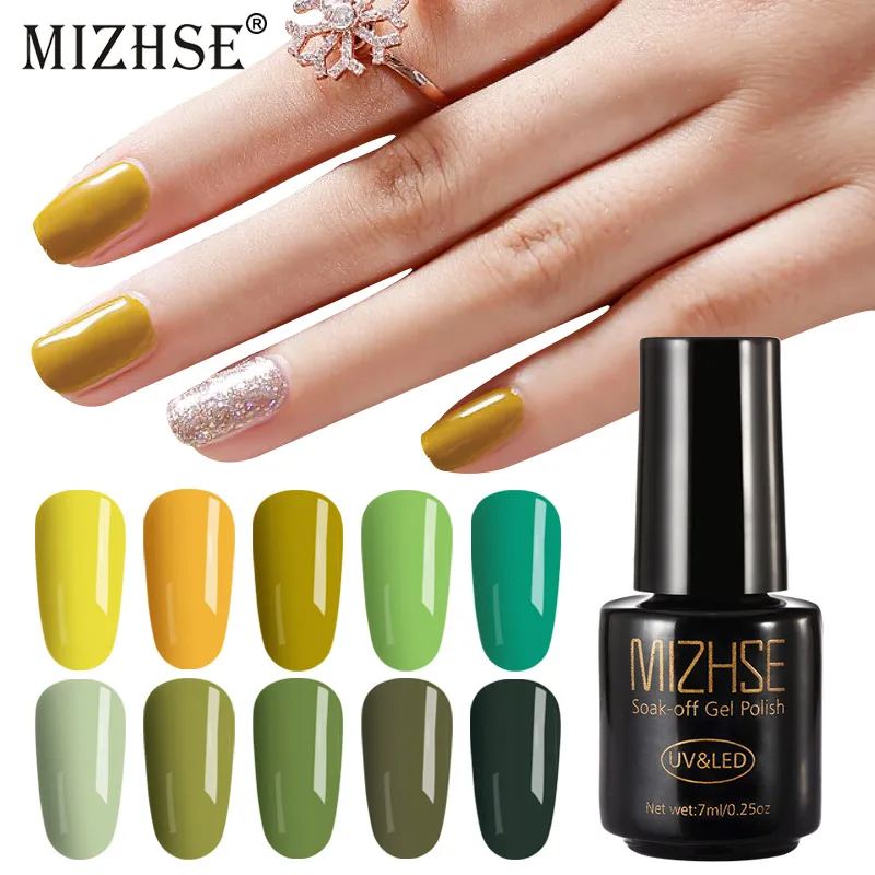

MIZHSE Gel Polish Soak Off White Yellow Green Series Long Lasting Paint UV LED Gel Lak for Manicure Polish Semi Permanent