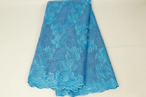 Высококачественная африканская фиолетовая расшитая золотым кружевом ткань Последняя французская кружевная ткань для свадебной вечеринки нигерийские кружева вуаль ткань - Цвет: blue