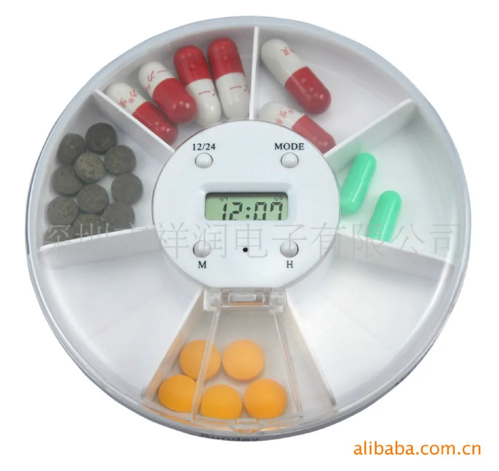 

7 Pack Rotating Electronic Kit For 7 Days 1 Week Automatic Pill Dispenser Electronic Medication Reminder Clear Top Free Shipping