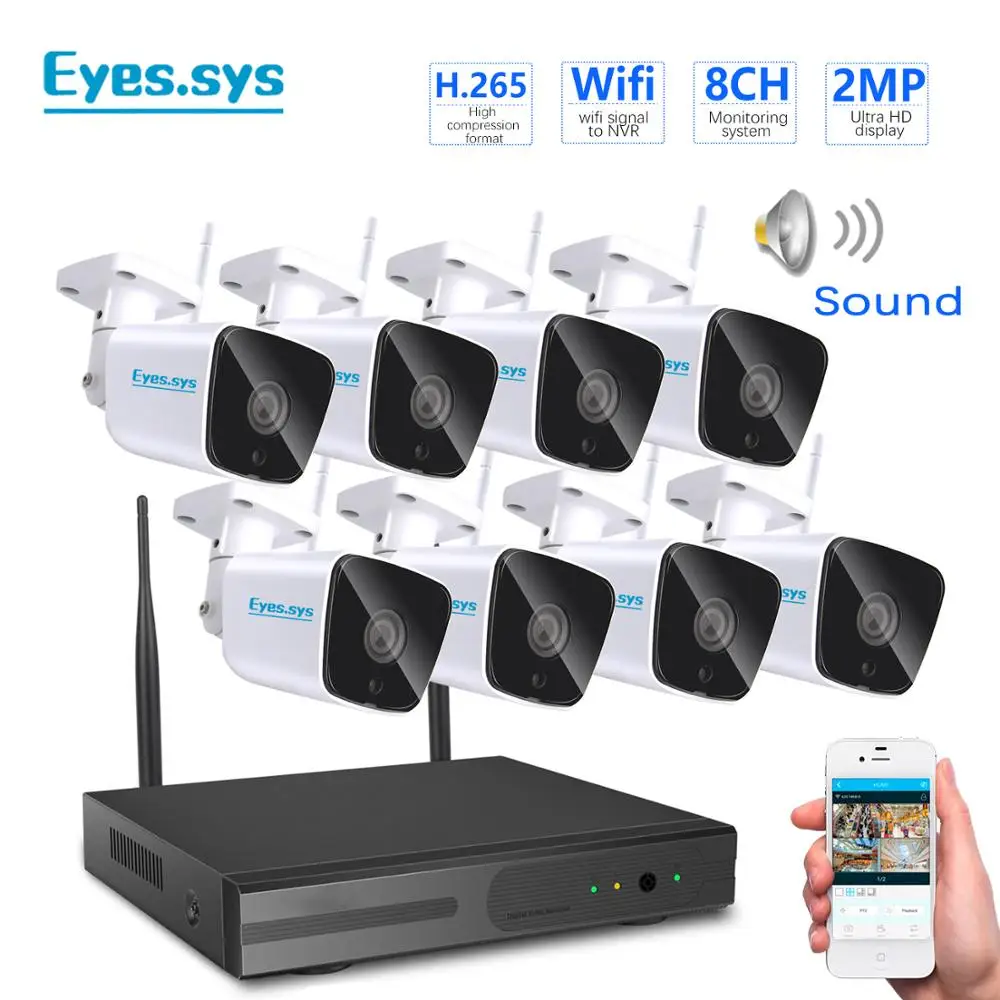 Eyes. sys Россия сток Аудио H.265 Беспроводная система видеонаблюдения 8CH Wifi HDMI NVR 2.0MP HD IR