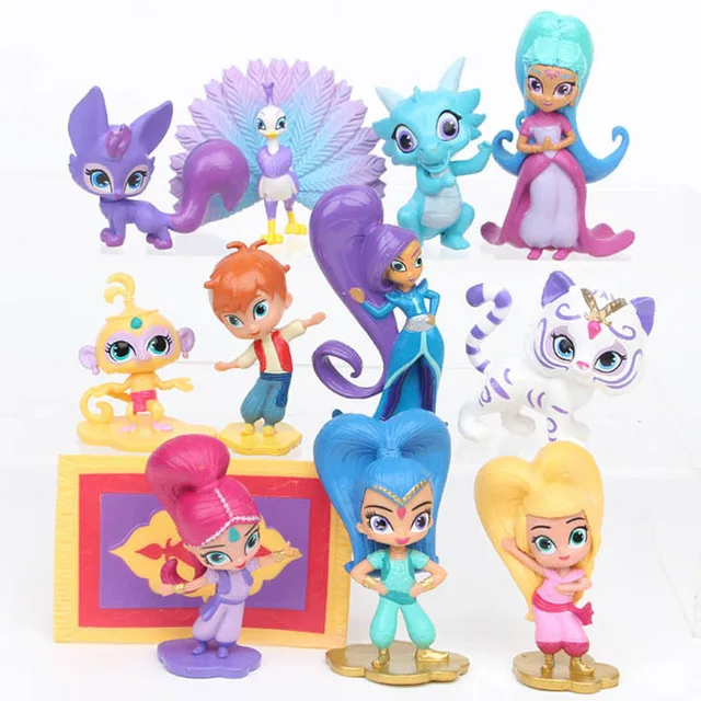 

12Pcs/Set Shimmer Sister Action Figure Toys Cute Shine Girl Samira Pet Tiger Nahal Monkey Dragon Dolls 4-7CM For Baby Party Gift