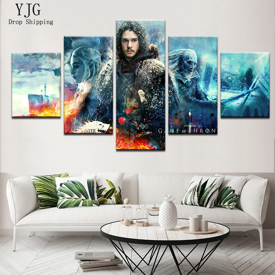 Home Decor Wall Книги по искусству холст оболочки 5 Панель кино Игра престолов Гостиная
