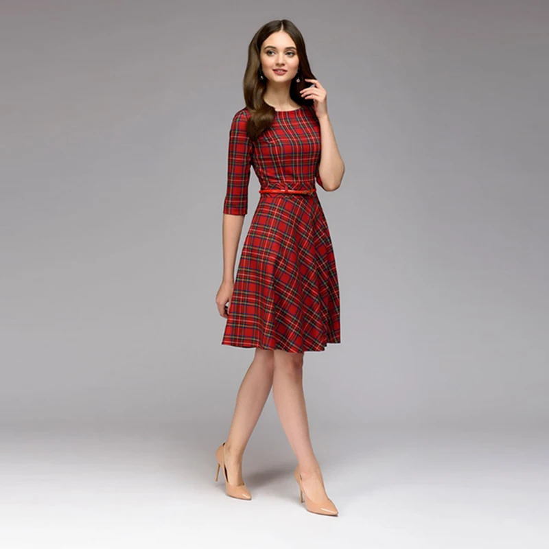 Women Elegent A-line Dress 2018 Vintage printing party vestidos Three Quarter Sleeve women Autumn Dress Dresses