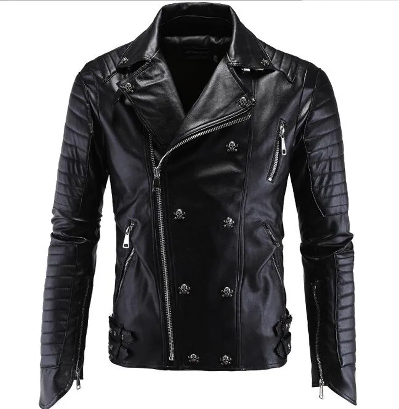 New Motorcycle Jacket Fashion PU Moto Leather Jackets Mens Faux Jacket Slim Fit Coats Moto Skull