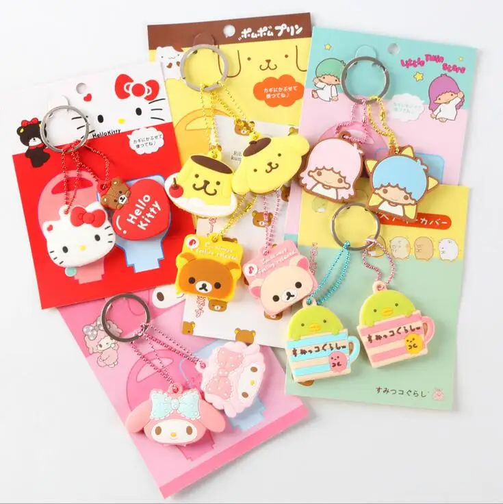 

Big size Silicone Card Captor Sakura Hello Kitty Doraemon Rilakkuma Key Cover Key Caps Lovely Keychain Keyring For Kids Gift