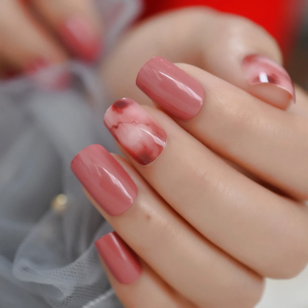 Кубовые красный накладные ногти, белые, розовые, Мрамор накладные ногти искусственные накладные ногти средней Размеры Маникюр наконечник с Gluetabs