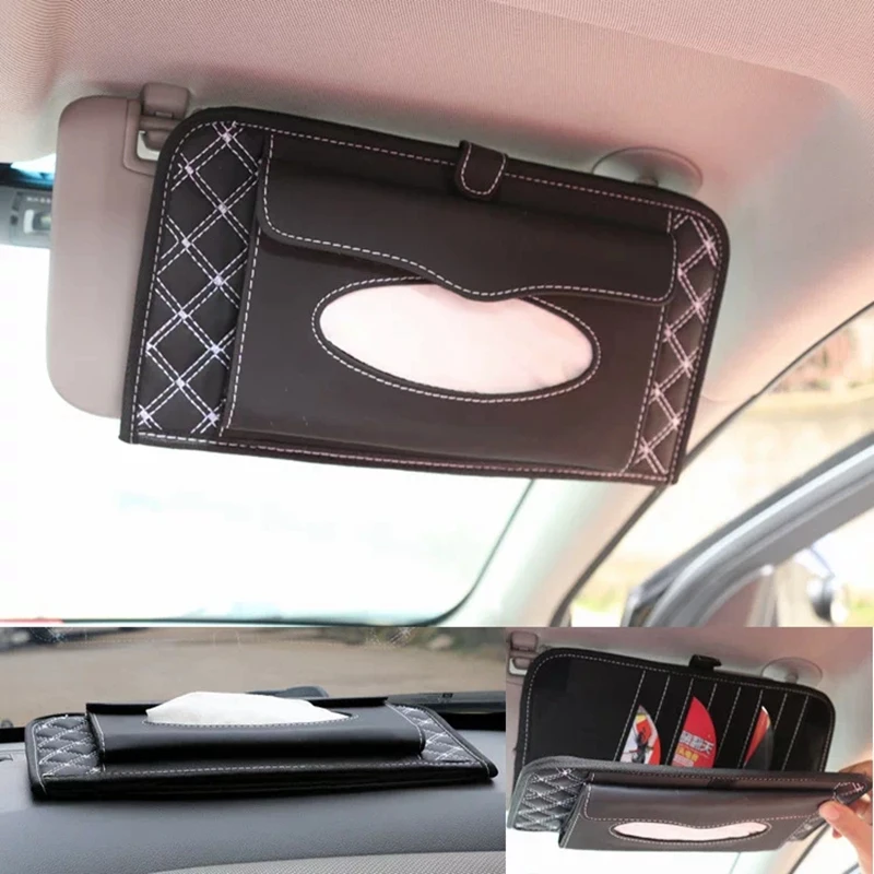 

CHE AI REN Car Sun Visor Tissue Box Holder 14 Disc Tidy Sleeve CD DVD Card Case Wallet Storage Holder Car-styling Organizer