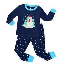 TINOLULING/100 хлопковые пижамы с длинными рукавами для мальчиков детская одежда для сна с изображением снеговика и морского флота детские пижамы, детские пижамы, одежда для сна для девочек