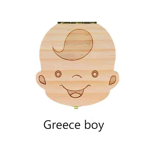 Зуб Коробка Испанский/английский/французский/русский деревянный зуб Коробка органайзер сохранить молочные зубы деревянный ящик для хранения зубов сбор - Цвет: greece boy