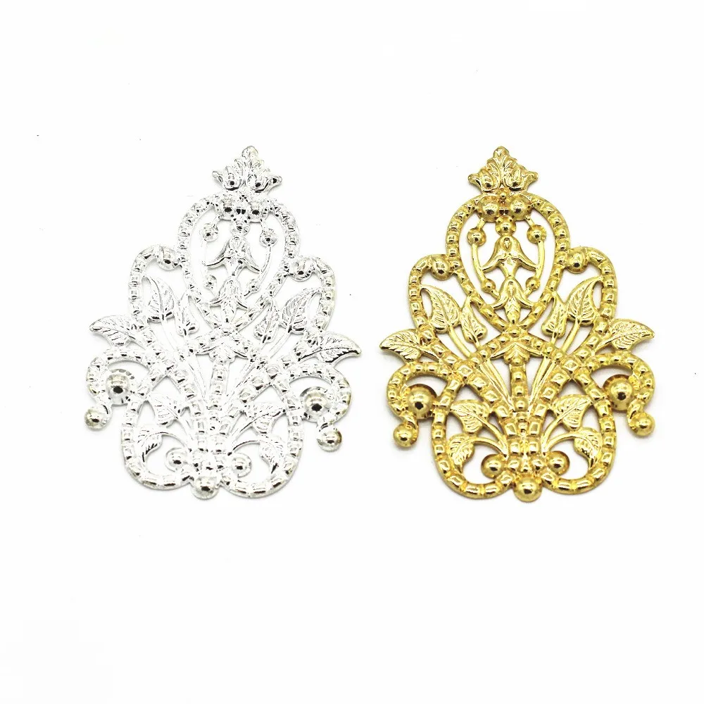 

20 PCS 35*48mm Metal Copper Sheet Filigree Wraps Flowers Pattern Design Connectors Charms DIY Findings For Jewelry Making