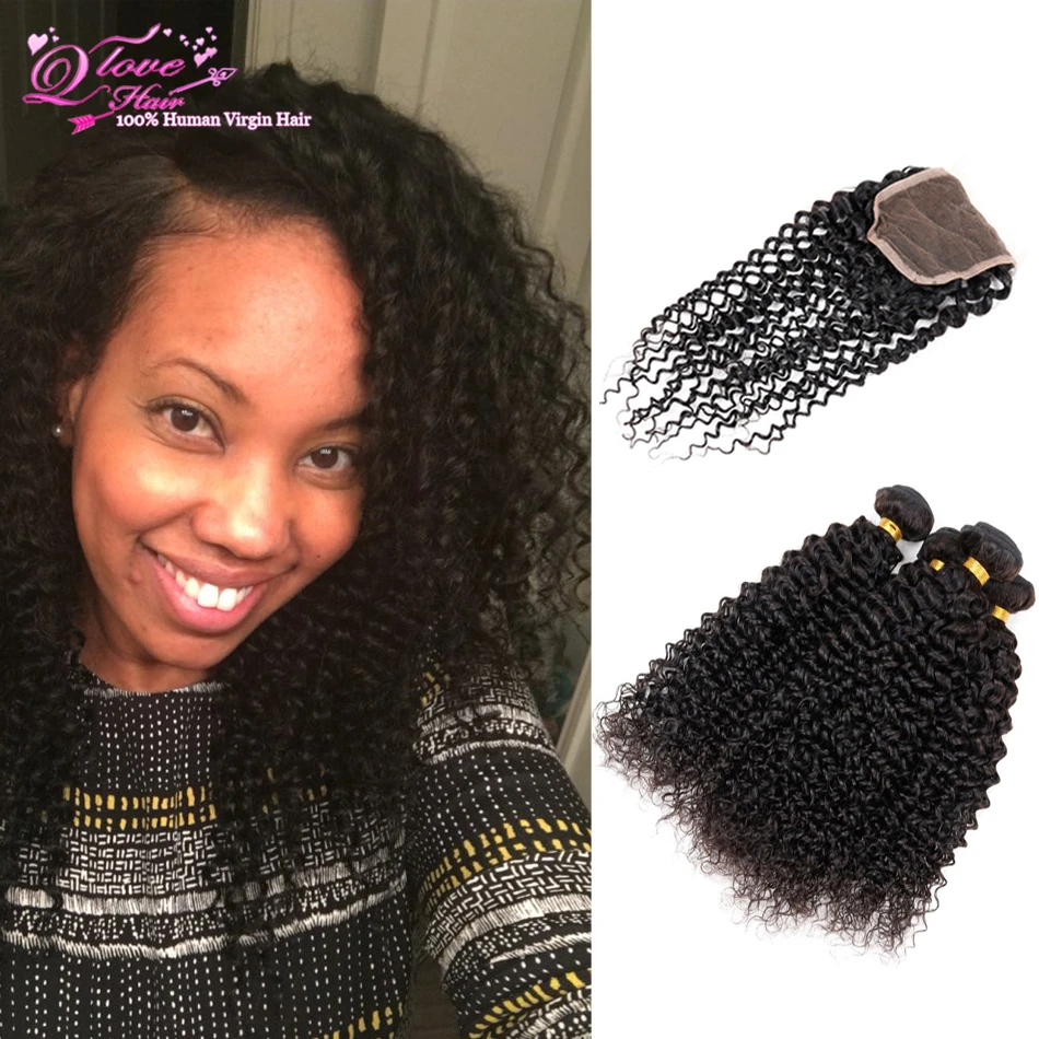 Brazilian Virgin Curl Hair With Closure 4 Bundle Brazilian Hair Weave