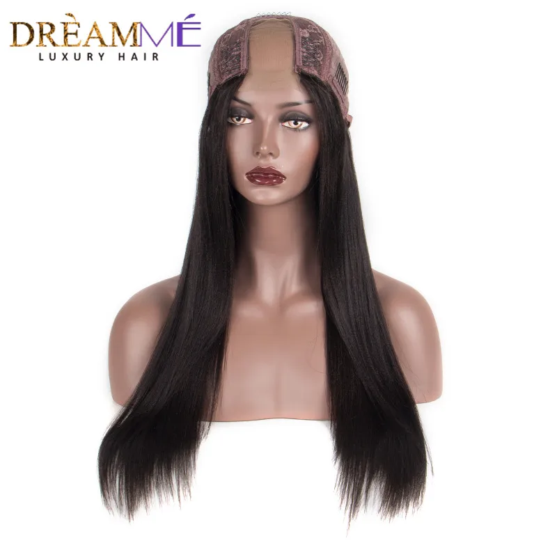Harga Bermimpi Queen Rambut Manusia Wig Lampu Yaki Lurus U Bagian Wig Tengah Openning 2*4 Brasil Alami Remy Rambut medium Cap