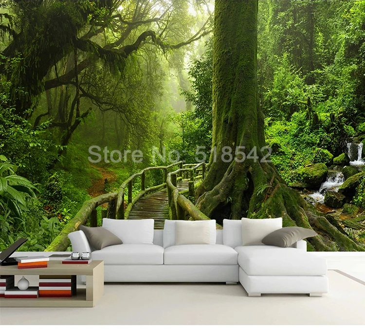 Custom 3D Wallpaper Green Big Tree Nature Landscape Forest Photo Mural Wall Paper For Bedroom Living Room Sofa TV Background Art