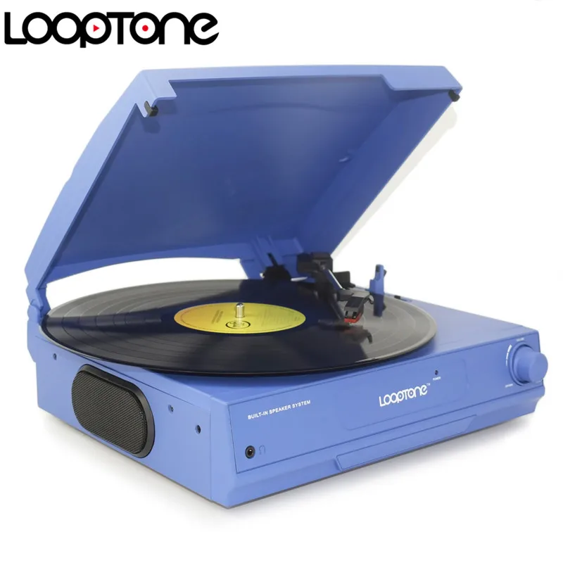 LoopTone 벨트 드라이브 33/45/78 RPM 비닐 LP 레코드 플레이어 턴테이블 디스크 플레이어 내장형 스피커 헤드폰 잭 및 RCA 라인 출력