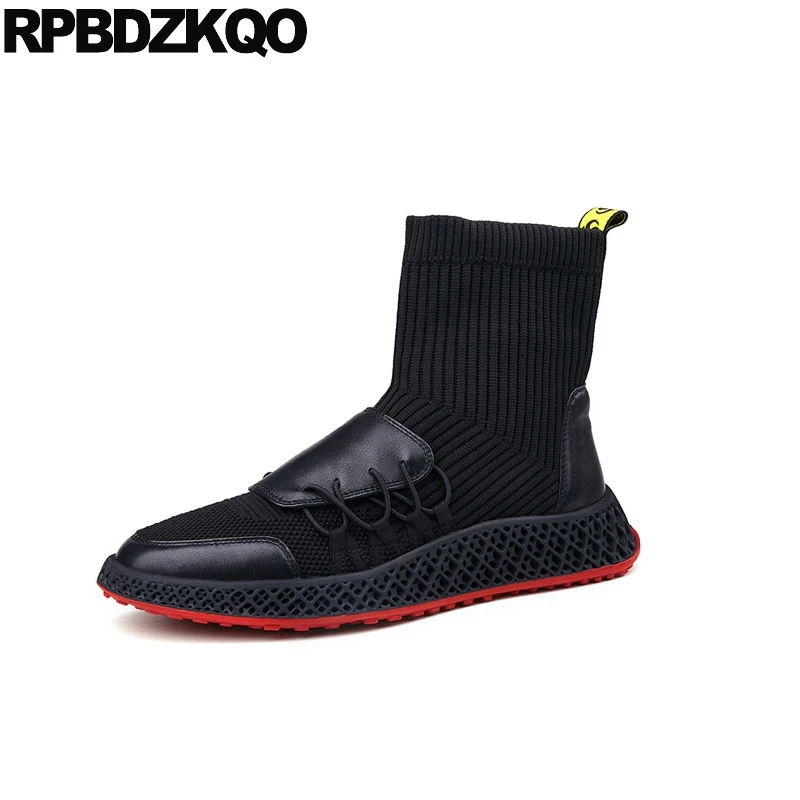 

high quality trainer sneakers luxury boots patchwork winter black fur full grain leather Men's shoes top slip on mesh ankle