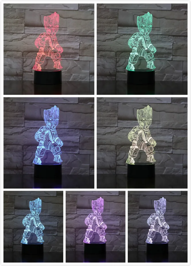  Usb 3d Led Night Light Marvel The Avengers Super Heroe Tree Man Groot Figure 3d Illusion Multicolor - 32962536481