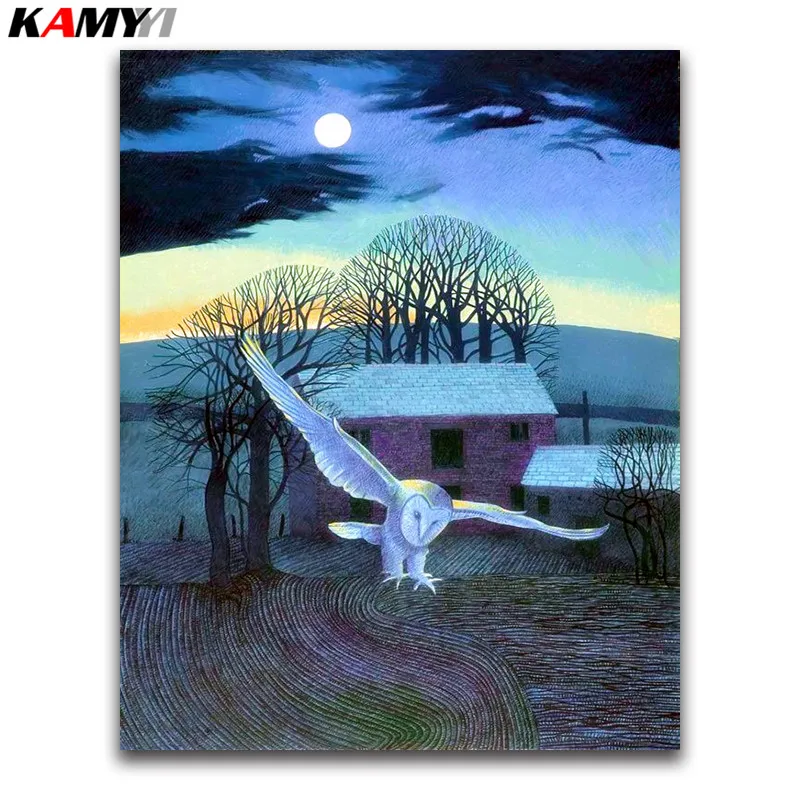 

Full Square Diamond embroidery Cross stitch owl DIY 3D Diamond painting Night Time Full Round Diamond mosaic bird
