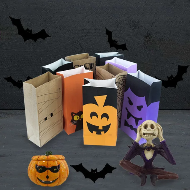 10 pcs terror halloween theme party paper bag diy party decorations