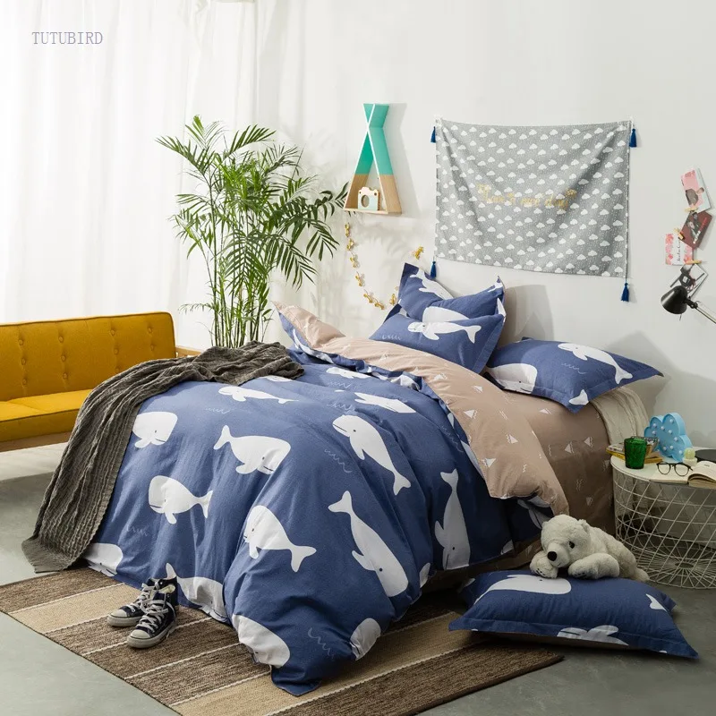 

TUTUBIRD-kids cartoon bedding set whale elephant crown elk bear duvet covers bedclothes 4 pcs queen size 100% cotton bedlinen