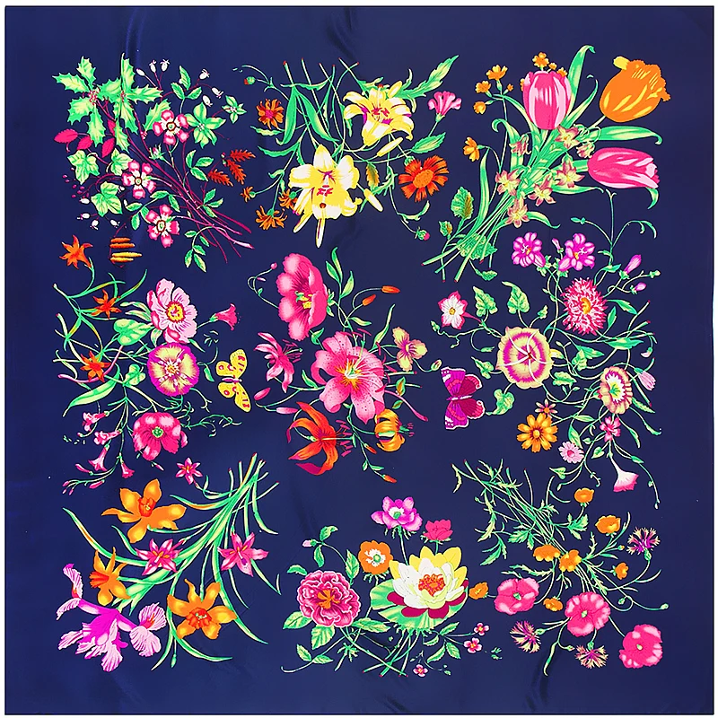 

Luxury Brand Silk Scarf Women Floral Printed Square Scarves Bandana Shawl Large Foulard Femme Twill Silk Scarf Hijab 130x130cm