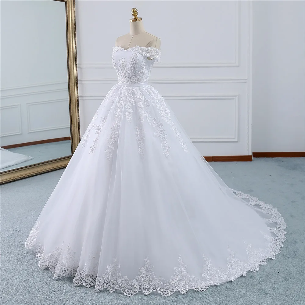 Fansmile кружевные платья свадебное платье Robe Princesse Mariage размера плюс длинный Тюль для поездов Mariage Свадебная индейка FSM-433T