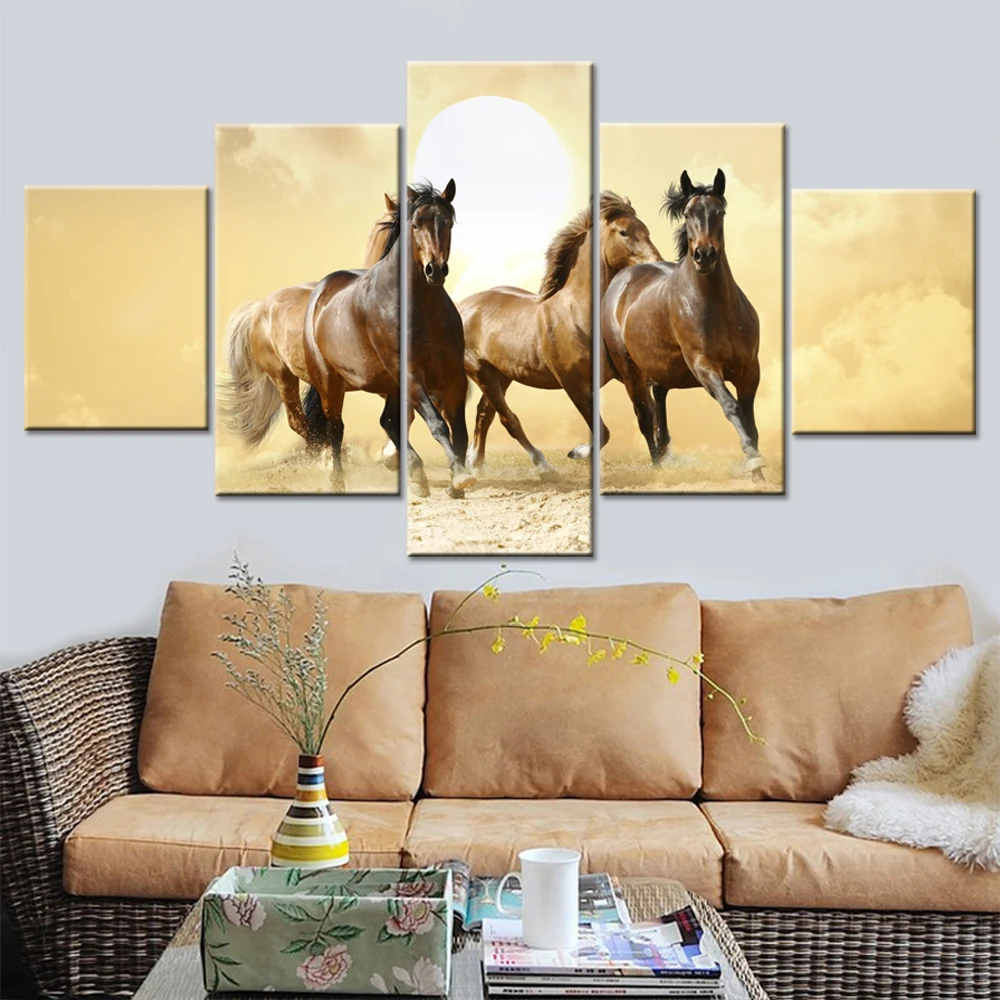 

Decoration Modular Picture Poster 5 Pieces/Set Animal Horses Photo Canvas Tableau Frame Painting Modern Art Print Live Wall HD