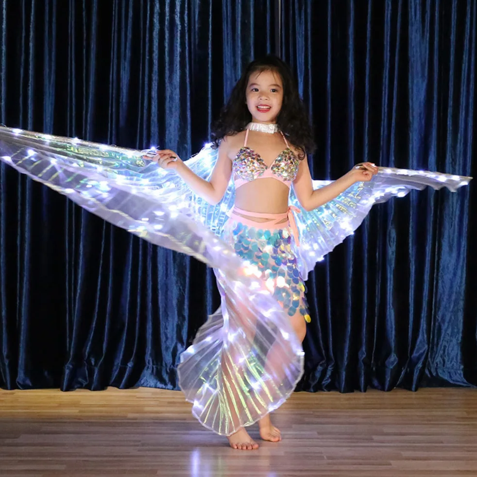Светящийся белый светильник для девочек ISIS, крылья ангела, светодиодная бабочка, костюм для танца живота для детей, аксессуары для танца живота