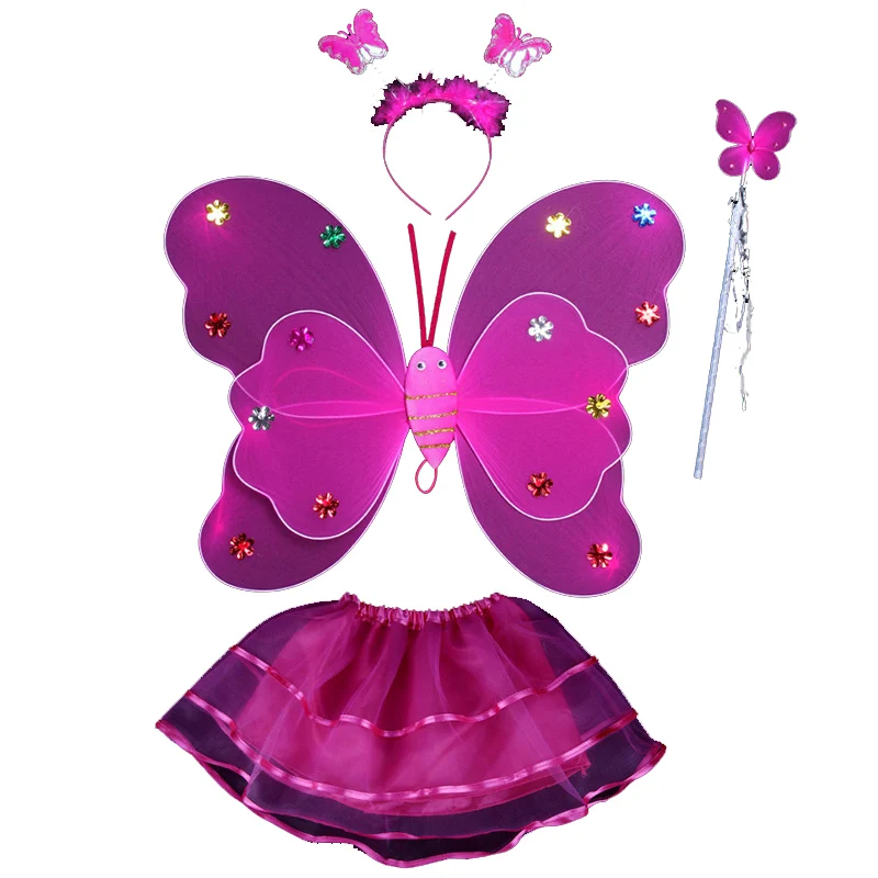 4 шт., детский костюм принцессы феи, комплект с крыльями бабочки, повязка на голову, пачка, реквизит для фотосъемки