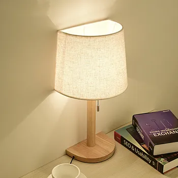 

Simple fabrics solid wood table lamp bedroom bedside light creative home decor warm study desk lamp With pull switch mx7051101
