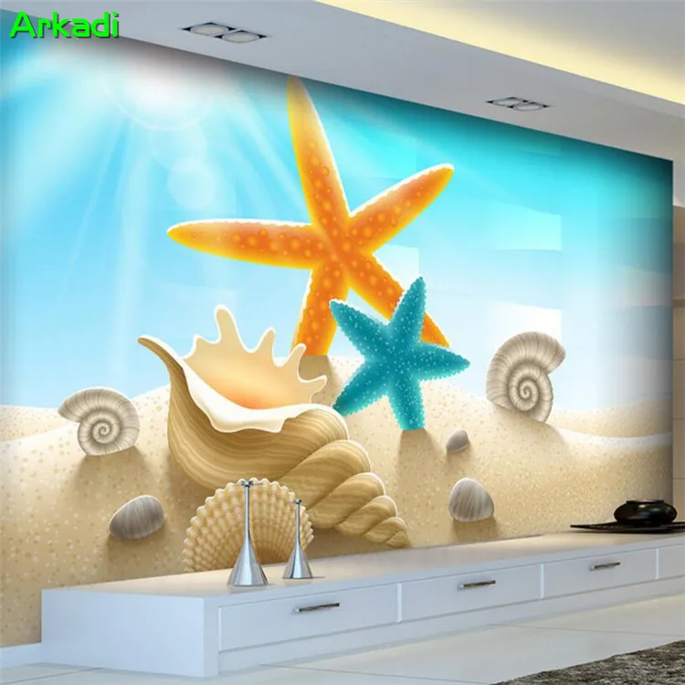 Пользовательские фото 3D красивый пляж Морская звезда обои с рисунками ракушек
