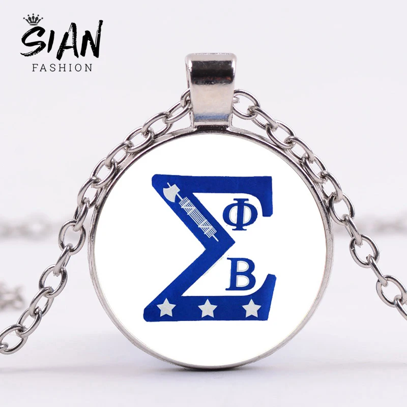 

SIAN Phi Beta Sigma Greek Letters Chain Necklace Fraternity Symbol Printed Handmade Glass Cabochon Pendant Necklace 1914 Jewelry
