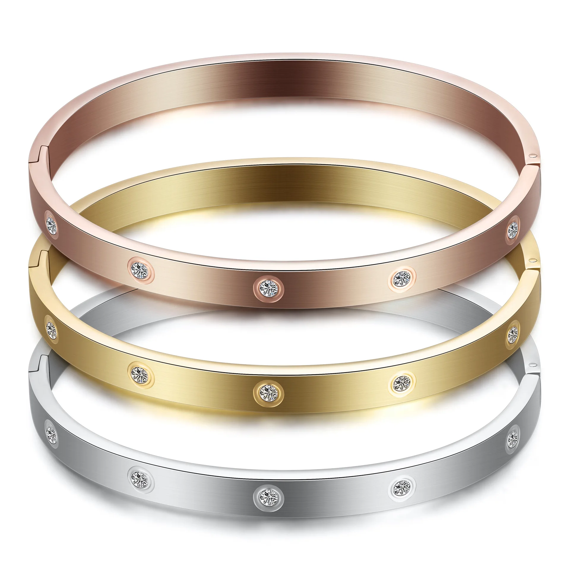 

Classic Luxury Brand Simple Couple Stainless Steel Bangle Creative Rhinestone Zircon Titanium Steel Bangles Lover Gift