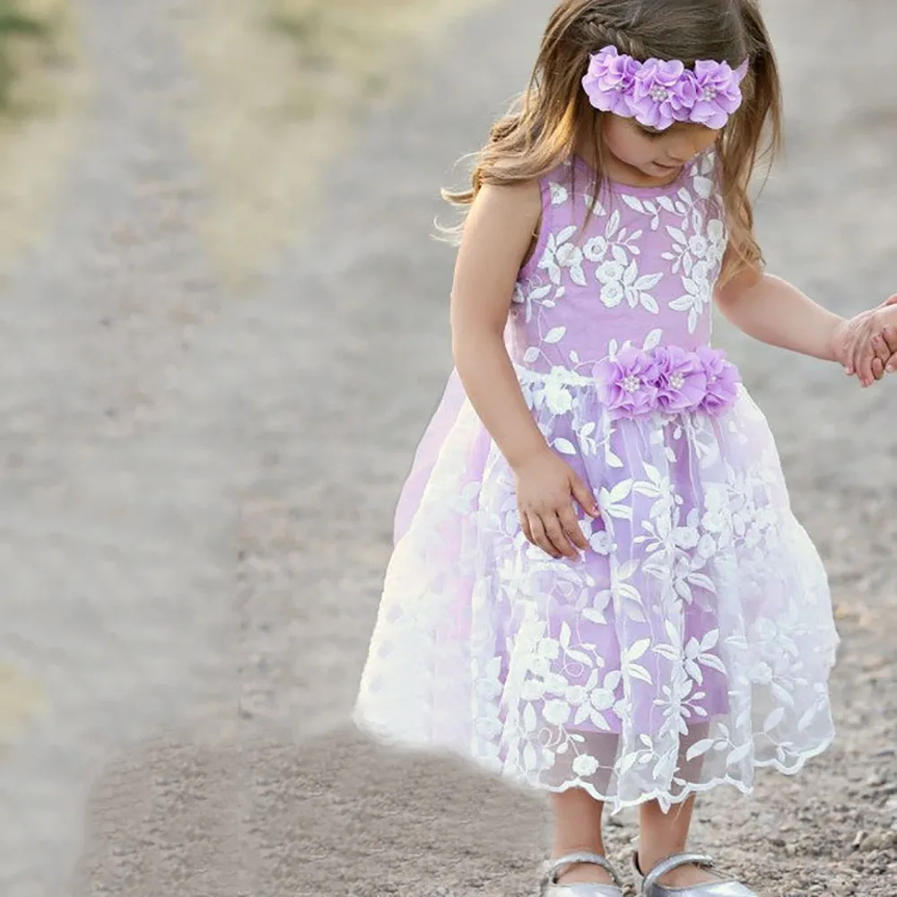 Infant Baby Summer Dress Kids Girl Toddler Floral Embroidery Sleeveless