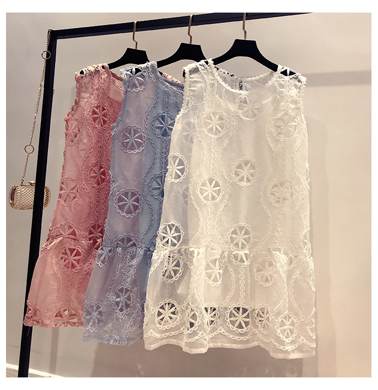 

YD-EVER women summer dress cutout circle Embroidery dresses sleeveless elegant dress vestidos