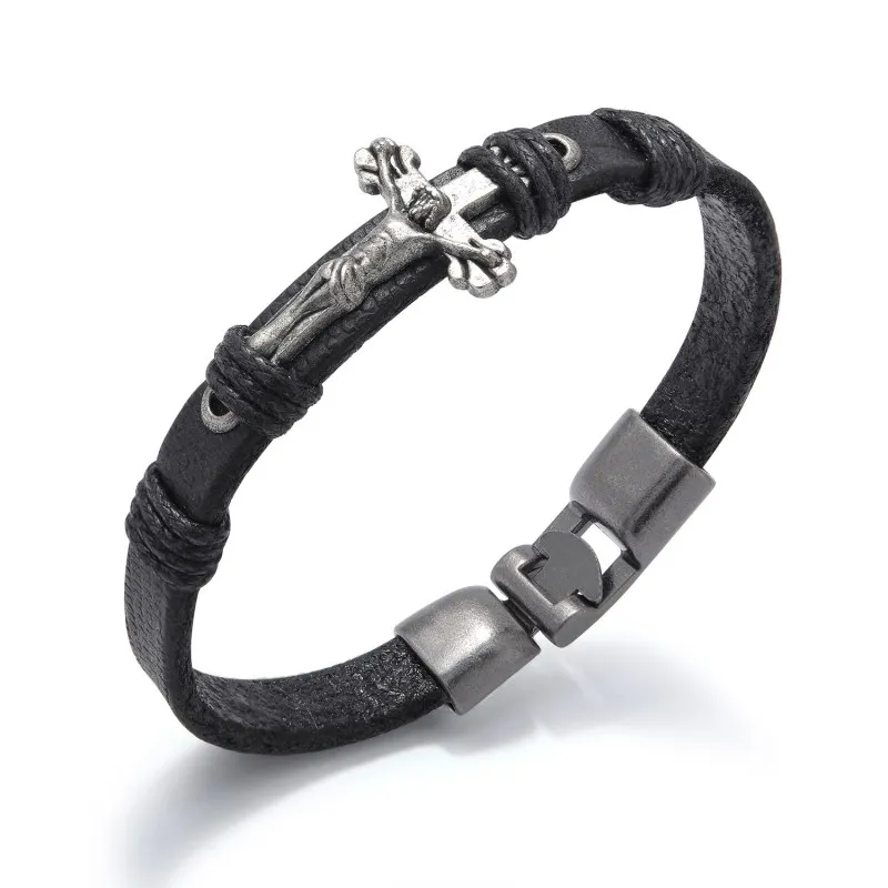 Punk Easy Hook Black Gold Combination Snake Chain Stainless Steel Leather Bracelet For Men Fashion Magnetic Gift | Украшения и