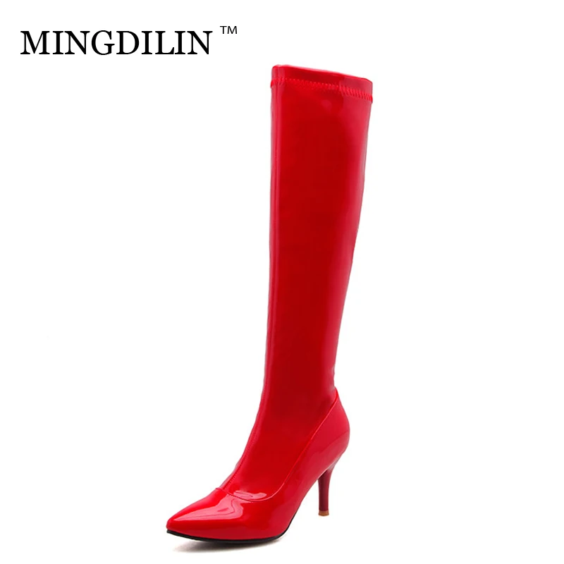 

MINGDILIN Winter Women's Thigh High Boots Woman Knee High Boots Plus Size 32 33 43 Shoes Black Ren White Knee High Boots 2018