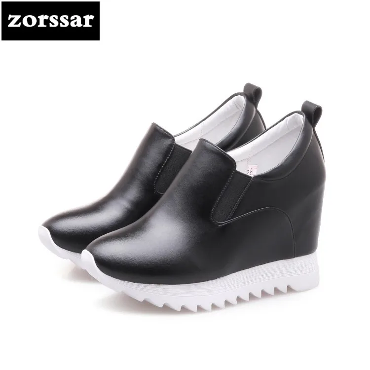 

{Zorssar} 2018 Spring NEW Genuine leather female casual shoes Slip-on ladies increased internal High heels Fashion womens shoes
