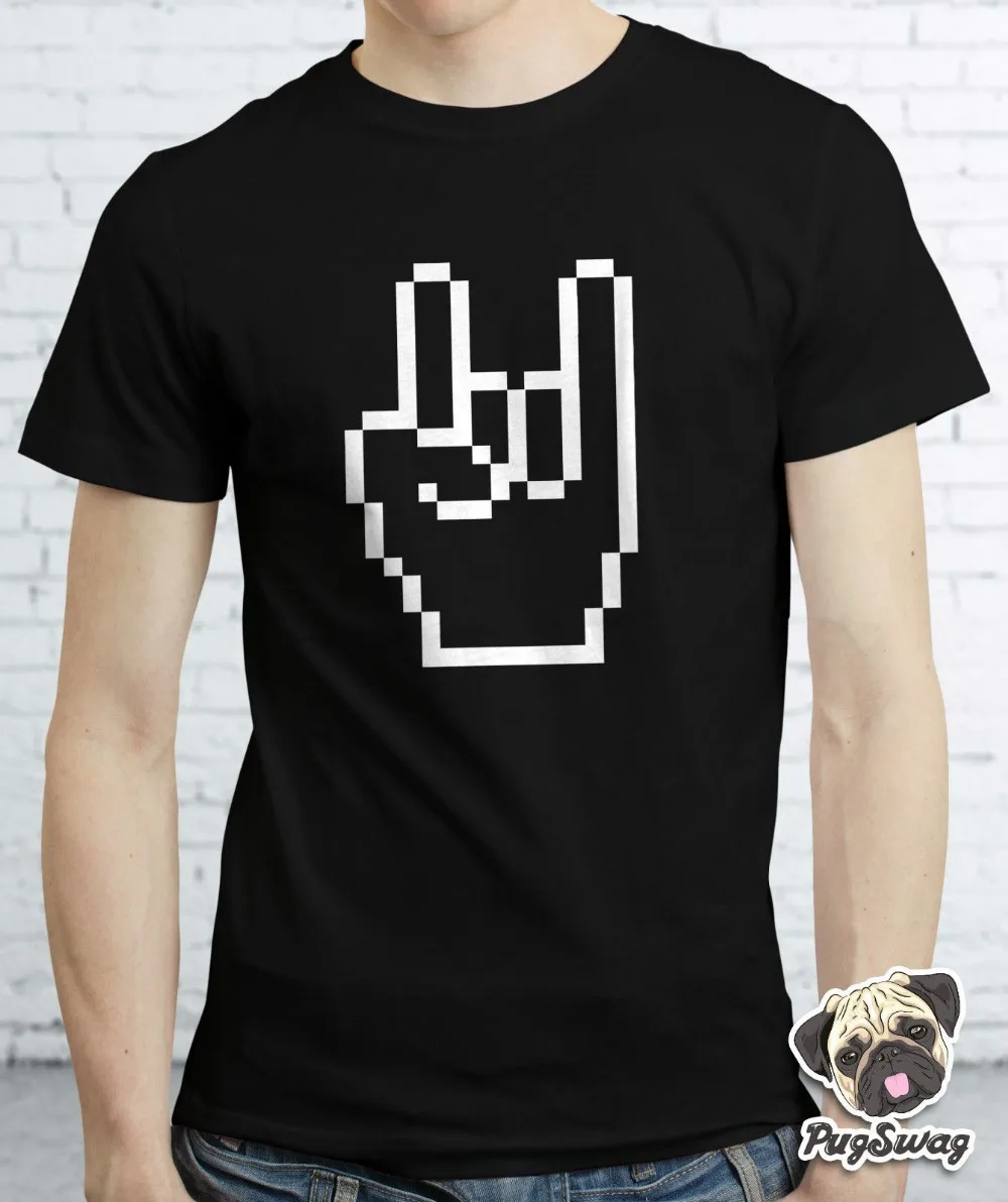 Music Metal Rock Roll Hand Funky Mens Tshirt T shirt Tee Cool White