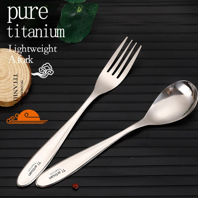 

Tiartisan Outdoor Tableware Titanium Tableware Spoon Fork Western Dessert Cutlery Ice Cream Spoon Christmas Party Supplies
